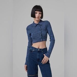 Christopher Esber Double Button Cropped Cardigan - Denim Marble